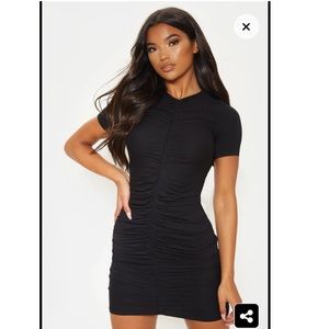 Black Ruched Front T-shirt Dress ✨